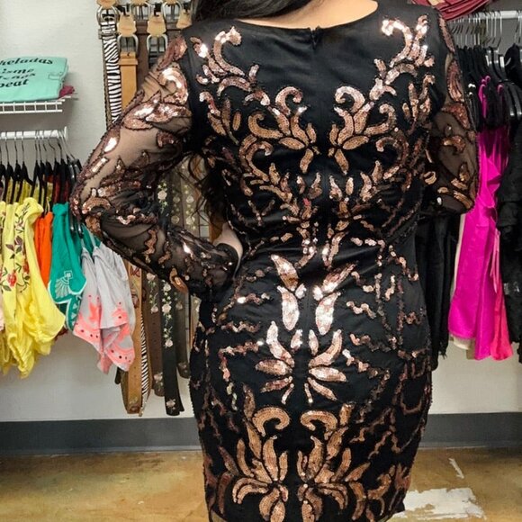 Gold Sequin Mini Black Dress - Picture 3 of 3